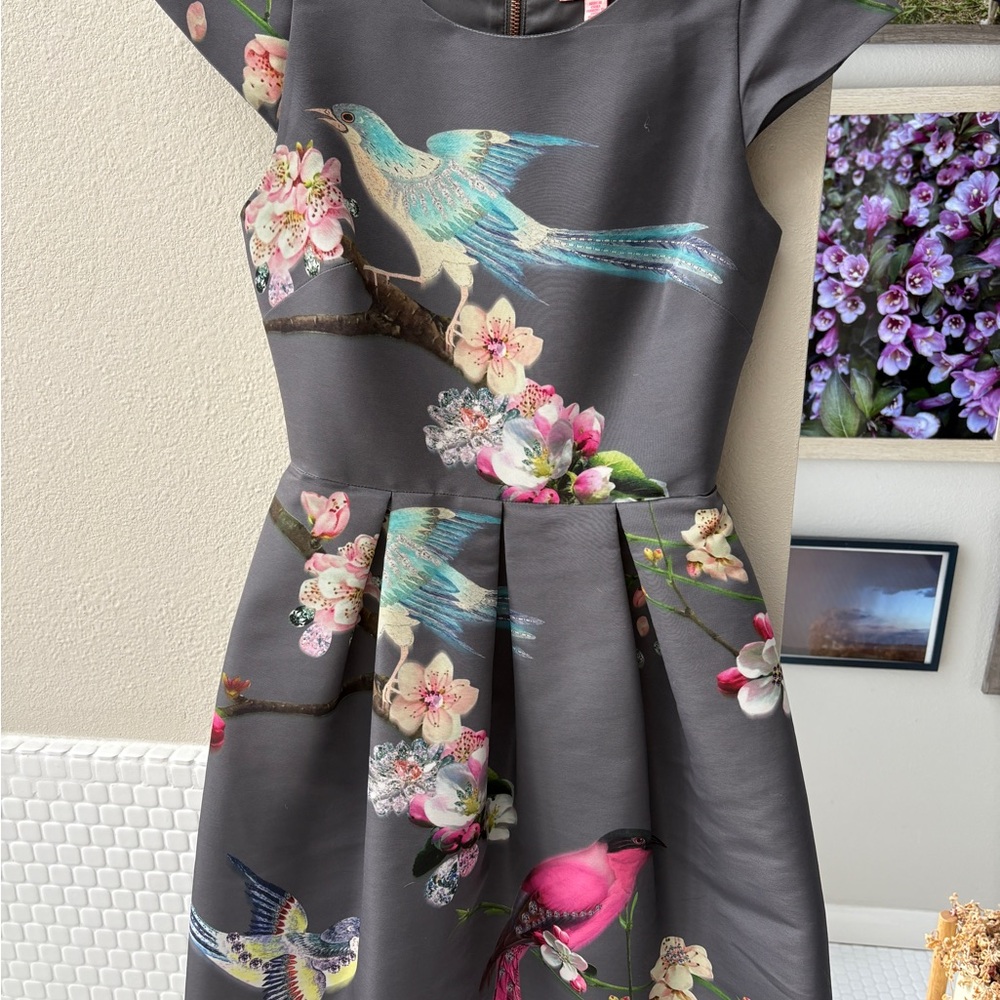 Ted Baker London Gray Dress with Floral and Bird Print